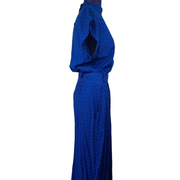 70's Dopamine Blouse & Skirt Set Royal Blue Black Polka Dots Size Small Women's - Picture 5 of 13